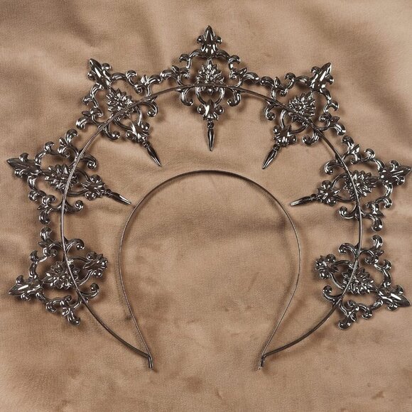 Vintage Silver Baroque Goddess Crown Headband Bridal Hair Accessory main image 5